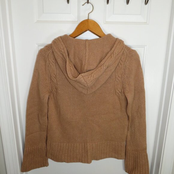 J.Crew Wool Full Zip Hoodie Cardigan Sweater Light Brown Cable Knit Small - Picture 7 of 7